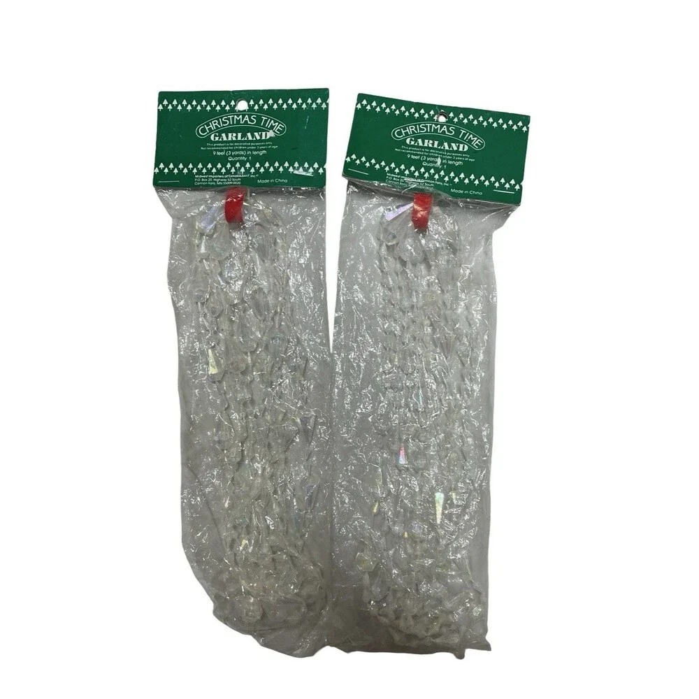 Vintage Cannon Falls Christmas Garland x2 Prism Diamond Beads 9' ea 1980s New